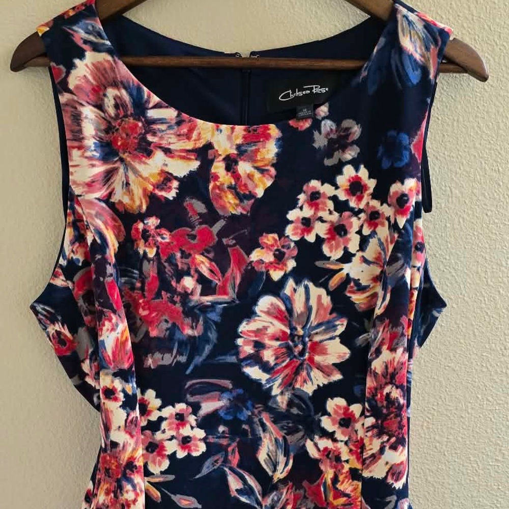 Chico's Floral Print Sleeveless Blouse - Navy and Pink